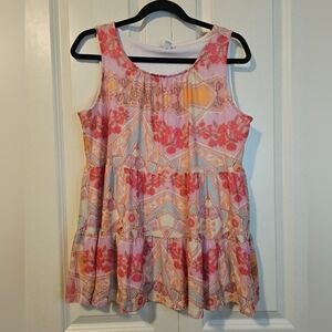 TRIBAL JEANS Womens Layered Floral Yellovango Sleeveless Tank Boho Top, SZ M